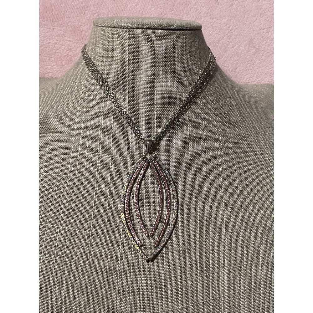 NWT Pink /Clear Simulated Diamonds/crystal Pendant Necklace 12" MultiTread Chain